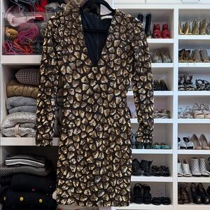 Alice + Olivia Metallic Long Sleeve Dress